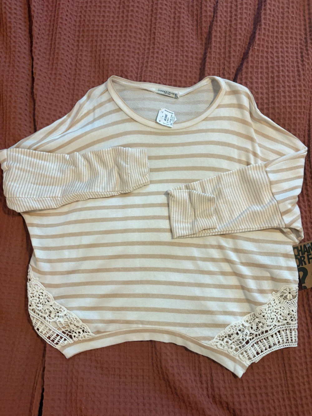 Chance or Fate Cream and White Striped Lace-Trim Top